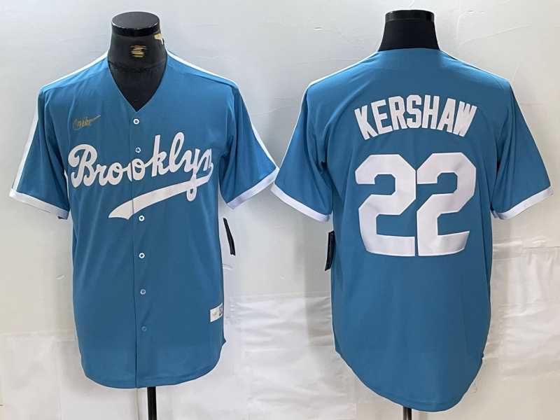 Mens Brooklyn Dodgers #22 Clayton Kershaw Light Blue Cooperstown Collection Cool Base Jersey->los angeles dodgers->MLB Jersey